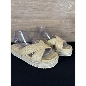 Beach by‎ Matisse Hali Platform Slide Sandals Tan Raffia Straps Women's, Size 8M